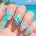 24Pcs Wearable Nails Summer Press on Nails with Coral Shell Starfish Design