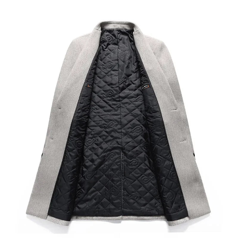 Men Autumn Winter Wool Blazer Long Jacket Slim Fit Thick Outwear Casual Woolen Coat Windbreaker