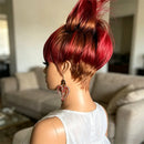 Human Hair Wig Short Wig With Bangs Pixie Cut Red Brown Wig Easy Wear Look for Women