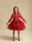 Red Baby Christmas Dress for Girls Flower Elegant Princess Birthday Baptism Costume Toddler Kids V-Back Lace Wedding Party Gown