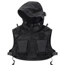 Functional Short Vest Men Tactical Hooded Vest Black Hip Hop Sleeveless Cargo Vest Tops