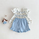 Girls Floral Doll Shirt Summer Baby Version T-shirt Children Shorts