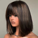 Short Bob Highlight Human Hair Wig With Bangs Bob Cut Bang Wigs Highlight For Women