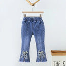 Kids Baby Girls Jeans Beading Bow Denim Pants Spring Autumn Children Casual Trousers Toddler Clothes