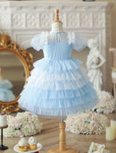 Baby Summer Girls Boutique Sequined Mesh Dress Princess Kids Sweet Blue Party Dress