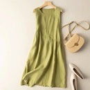Linen Dress for Women Sleeveless Simple Loose Slim Large Size Mid-length Vest Dress
