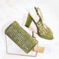 Luxury Rhinestone Peep Toe Women High Heel Shoe and Bag Set for Women Perfect for Parties