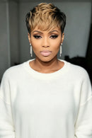 Pixie Cut Human Hair Wig Black Honey Blonde Ombre 6 Inch Curly Layer Short Wig