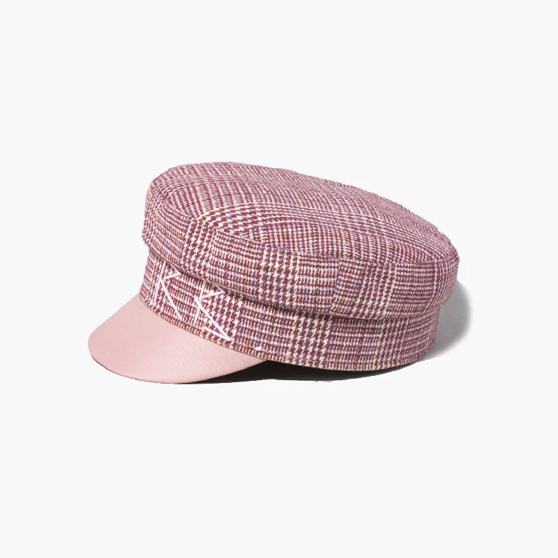 Flat Pink Brim Military Caps Baker Boy Hat Women Caps