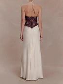 Spliced Lace Chic Dress for Women Halter Sleeveless Vintage Casual Dresses Female Summer