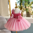 Girls Host Performance Princess Ball Gown Children Cute Flower Design Sleeveless Birthday Party Dress