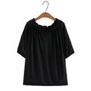 Blouses Women Summer Lace-Up Boat Neck Solid Tees Short Sleeve Tops Oversized Curve Clothes