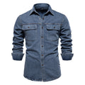 Men Denim Shirts Double Pocket Casual Men Shirts Long Sleeve Autumn Jeans Shirts for Men