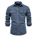 Men Denim Shirts Double Pocket Casual Men Shirts Long Sleeve Autumn Jeans Shirts for Men