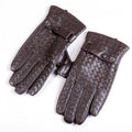 Men's Leather Winter Warm Formal Woven Design Classical Driving Riding Touch Screen Short Gloves
