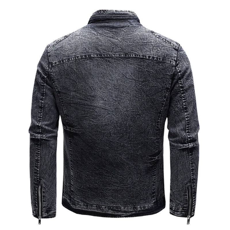 Black Denim Jacket Men Autumn Winter Fleece Jackets Coats Slim Fit Casual Motorcycle Biker Denim Coat Male Outerwear