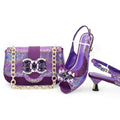 Elegant Women's Peep-Toe Heels and Matching Gold Color Diamond Pumps Set - Shoes and Bags