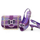 Elegant Women's Peep-Toe Heels and Matching Gold Color Diamond Pumps Set - Shoes and Bags