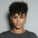 Woman with styled hair against a gray background, Obroi