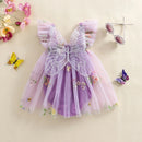 Baby Girls Romper Dress Mesh Flower Butterfly Embroidery Sleeveless Square Neck Adorable Jumpsuit