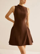 Slimming Dress For Women Round Neck Sleeveless High Waist Minimalist Dresses Female