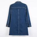 Women Denim Jackets Spring Autumn Pockets Mid-Length Jean Coat