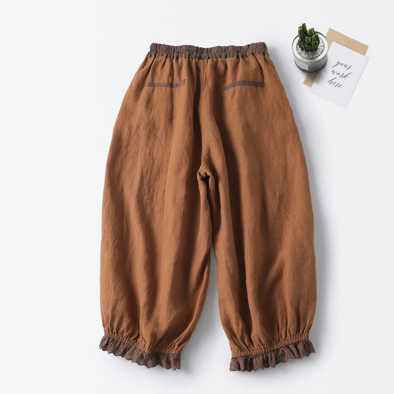 Bloomers Solid Casual Elastic High Waist Wide-Leg Loose Women's Pants Ankle-Length Pants For Women Summer