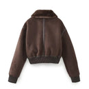 Winter Women Vintage Brown Double Faced Jacket Female Faux Fur Warm Short Coat