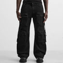 Men Cotton Multi Pocket Design Casual Pants Mid Waist Loose Fit Chic Full Length Trousers