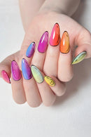 Hand with colorful gradient nails on a light background, Obroi
