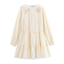 Flower Embroidered Mini Dress Women Tassel Pleated Short Dresses for Woman Summer Beach Women Dress