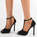 Retro Elegant Sandals Peep Toe Pumps Thin Heels Gladiator Suede Patchwork Sandalias Lady Party Shoes