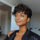 Black Layered Curly Pixie Wigs Human Hair Natural Realistic Tangle Free Pre Plucked For Women