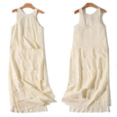 Nordic Minimalist Off-white Sleeveless Tank Dress Women Ladies Layered Cake Skirt Midi Dress female