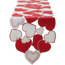 Heart-shaped table runner with red and white hearts on a white background, Obroi