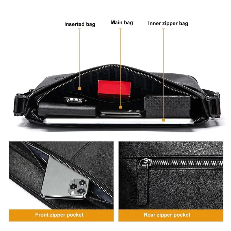 Male Genuine Leather Messenger Bags Crossbody Casual Bags for Men Free Shipping