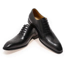 Men Leather Buckle Strap Brogue Oxfords - Black Lace-Up Formal Shoes