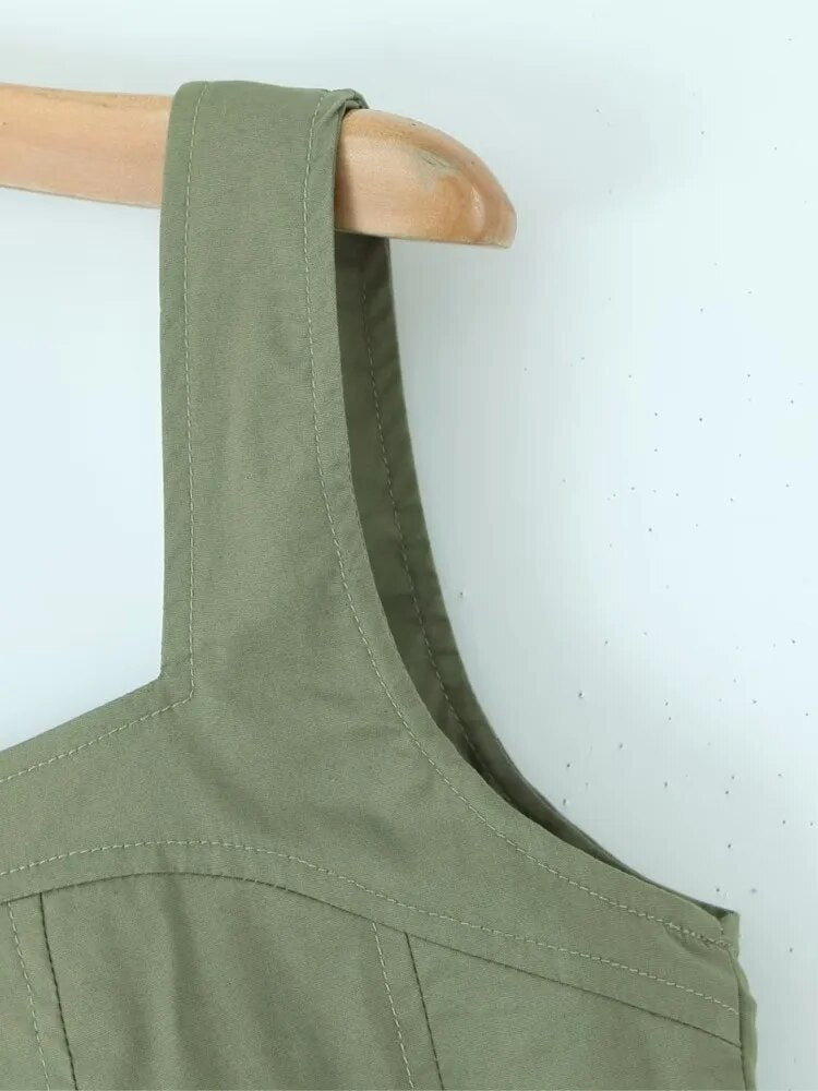 Summer Women Cargo Camis Sleeveless Backless Female Crop Tanks Top Green Bustier