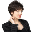 Women Short Straight Layered Wigs With Bangs Dark Brown Human Hair Mixed Wigs Hair
