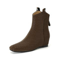 Winter Women Ankle Boots Wedge  Woven Square Toe Leather Shoes Autumn Short Boots