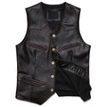 New Brown Edge Grinding V-neck Genuine Leather Vest Men's Natural Cowhide Slim Sleeveless Jacket Business Gentleman Waistcoat