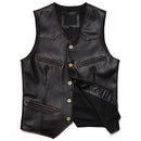 New Brown Edge Grinding V-neck Genuine Leather Vest Men's Natural Cowhide Slim Sleeveless Jacket Business Gentleman Waistcoat