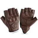 Summer Motorcycle Gloves Half Finger Gloves Retro Motorbike Fingerless Gloves Brown Men