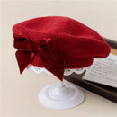 Autumn Winter Baby Girls Warm Bowknot Knitted Hats Children Beret Beanie Kids Bonnet For 2-8Years