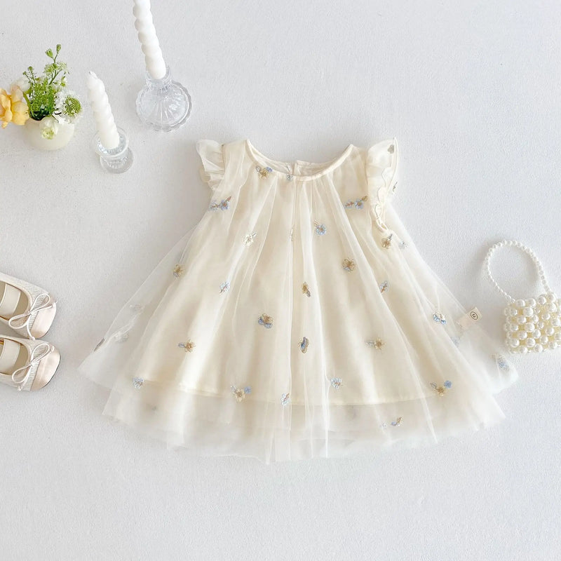 Girls Embroidered Dress Summer Baby Flying Sleeve Dress Children's Stylish Summer Princess Dress