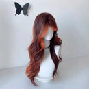 Wig for Women Highlights Red Brown Long Curly Hair Red Fox Gradient Layer Sense Waves Headband