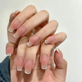 24Pcs Medium Coffin Press on Nails Simple Ballet Nails Glitter Diamond Stick on Nails French Ombre Nail Art