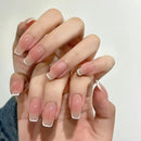 24Pcs Medium Coffin Press on Nails Simple Ballet Nails Glitter Diamond Stick on Nails French Ombre Nail Art