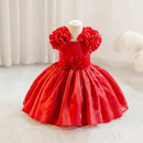 Red flower girl dress on a white background, Obroi