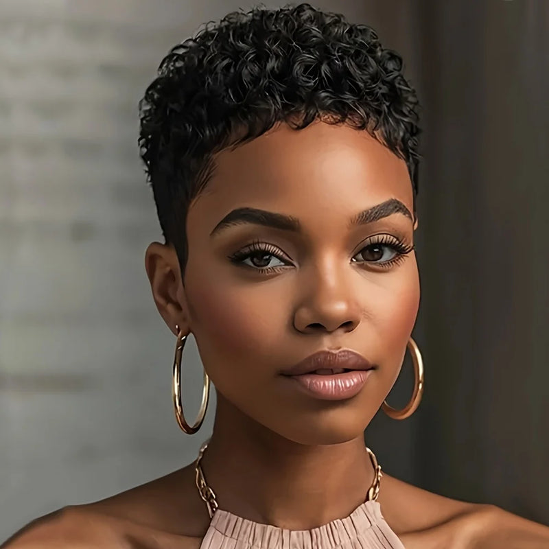 short afro curly human hair wig 150% density hair pixie cut short curly human hair wig